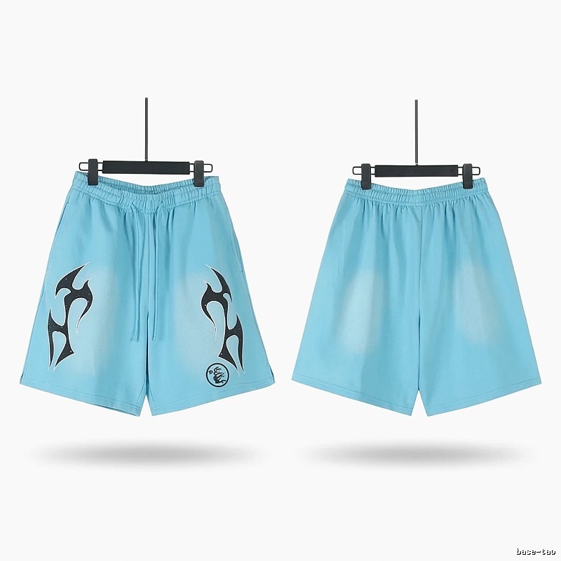 Hellstar trendy brand printed light blue shorts