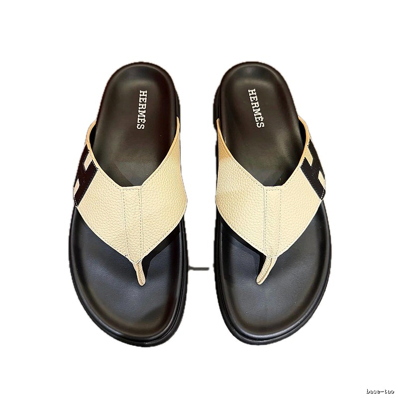 Hermès Light Luxury Casual Off-white & Black Color-block Flip-flops
