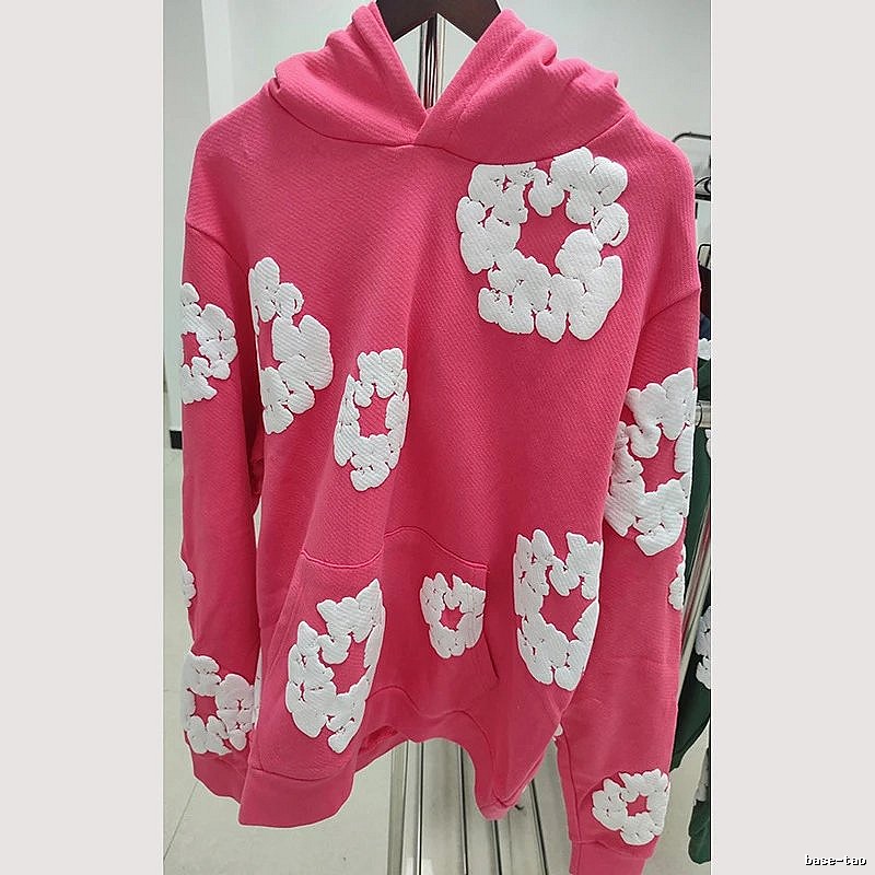 Hot Pink Flower Print Pullover Hoodie