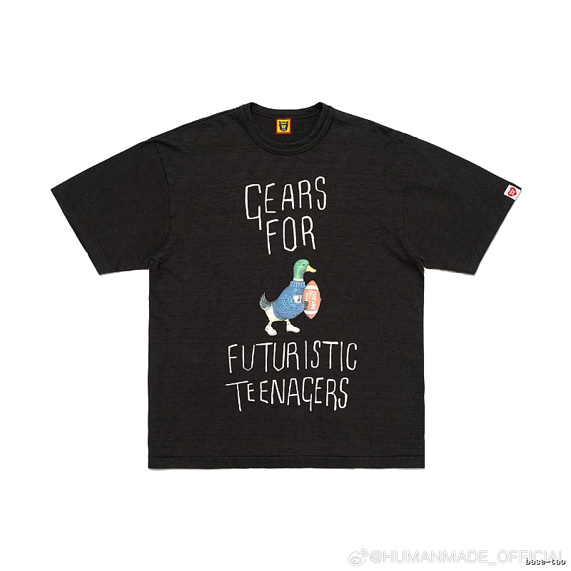 HUMAN MADE Green Duck Print Vintage Style Black T-Shirt