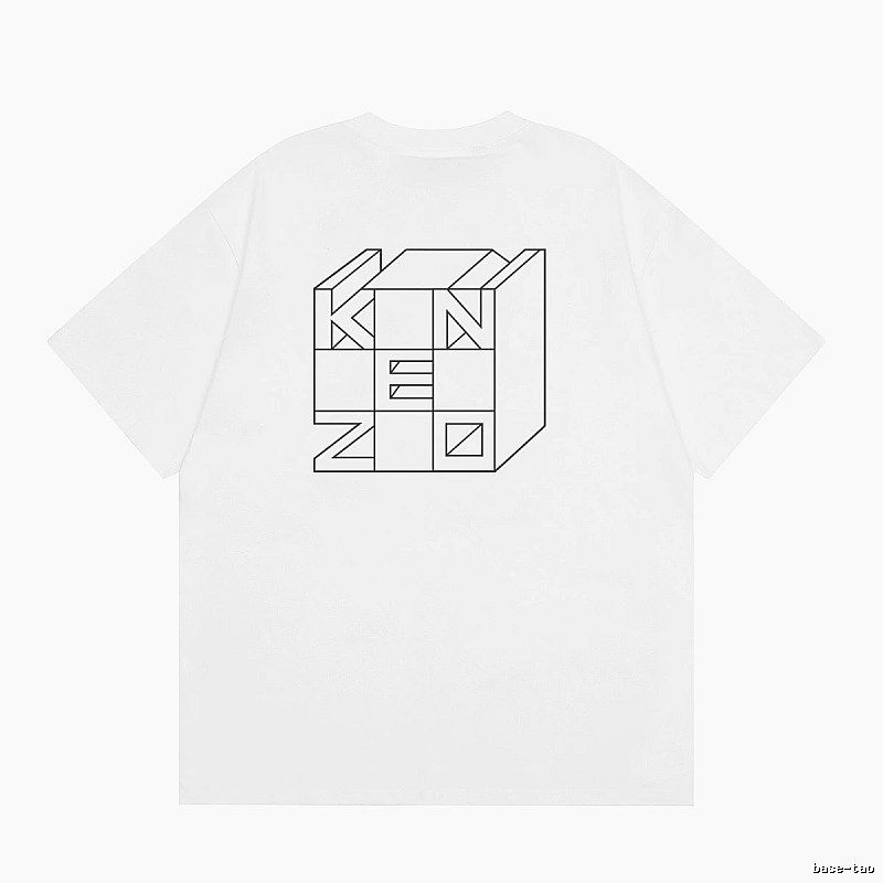 KENZO Geometric Lines Minimalist Style White T-shirt