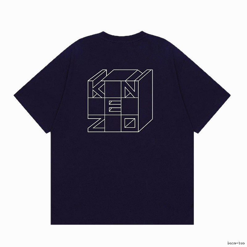 KENZO Geometric Lines Trendy Style Navy Blue T-Shirt