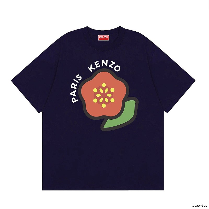 KENZO Parisian Floral Casual Navy Blue Short Sleeve T-Shirt