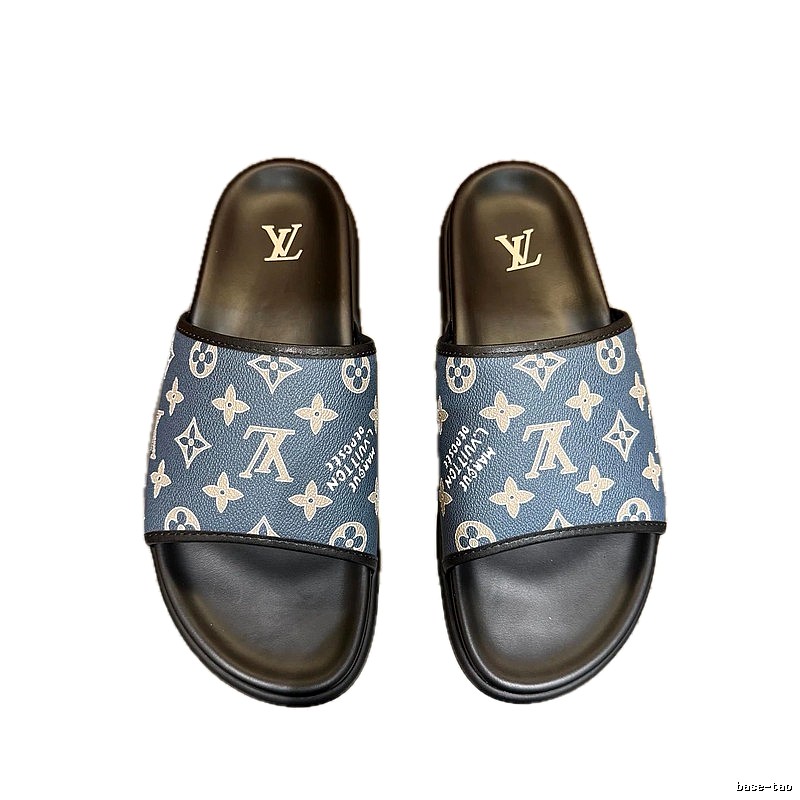 Louis Vuitton Classic Monogram Light Luxury Style Blue Slides