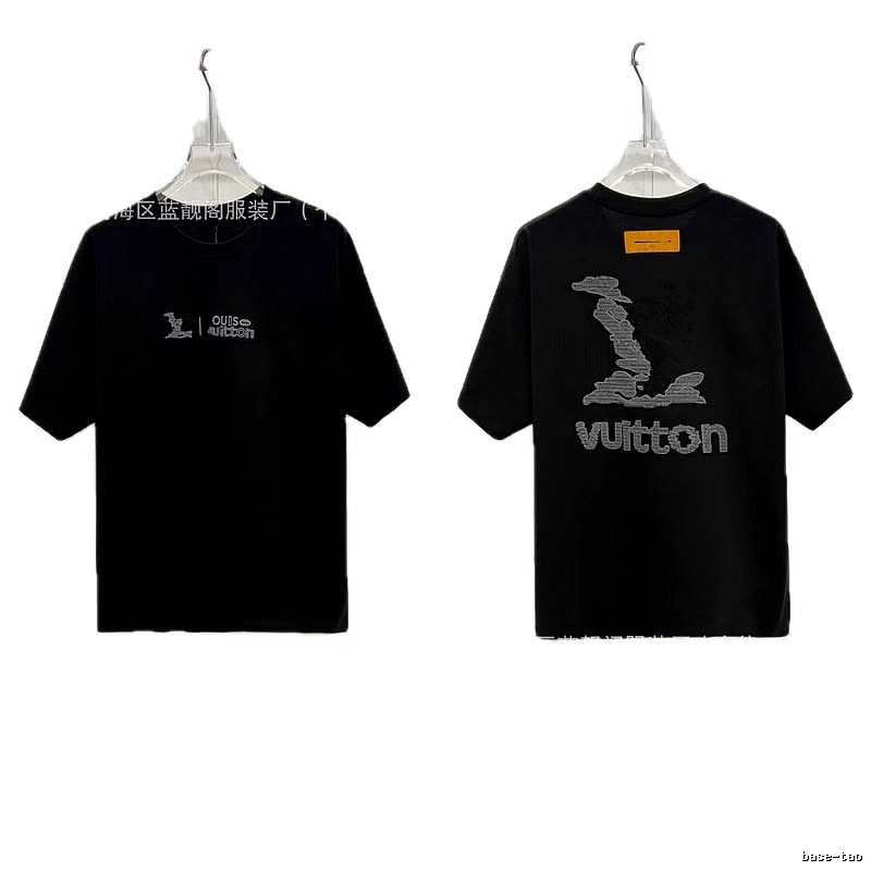 Louis Vuitton Embroidered Street Fashion Style Black Short-sleeve T-shirt