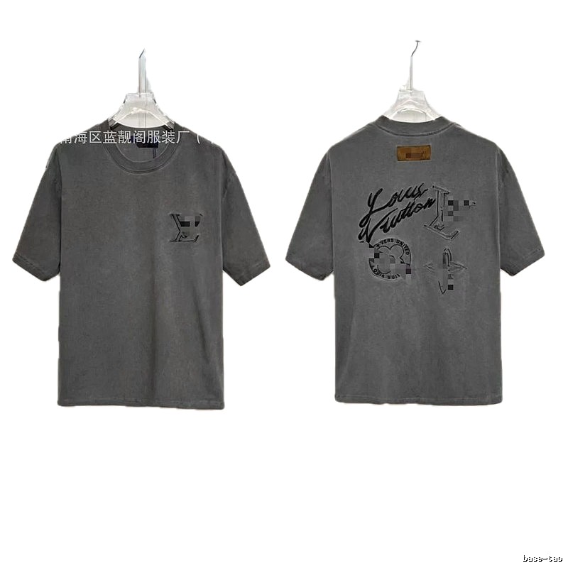 Louis Vuitton Embroidered Streetwear Dark Grey Short-sleeve T-shirt