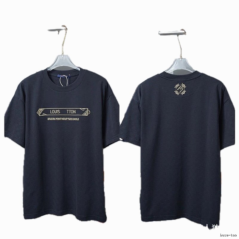 Louis Vuitton Embroidered Trendy Style Black T-Shirt