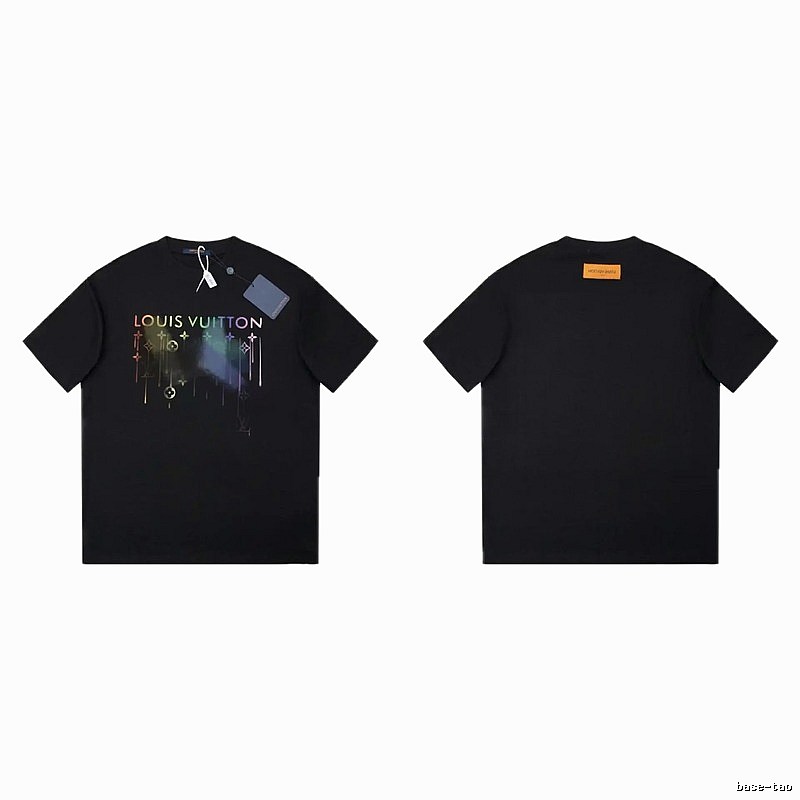 Louis Vuitton Iridescent Printed Trendy Black Short-sleeve T-shirt