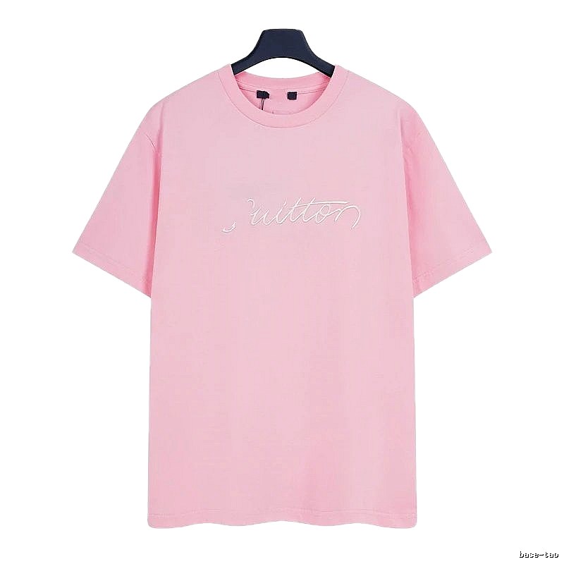 Louis Vuitton Minimalist Style Embroidered Pink T-Shirt