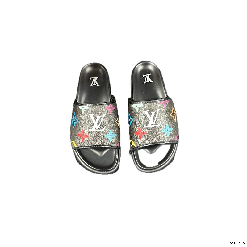 Louis Vuitton Monogram Street-style Black-based Multicolor Slide Sandals