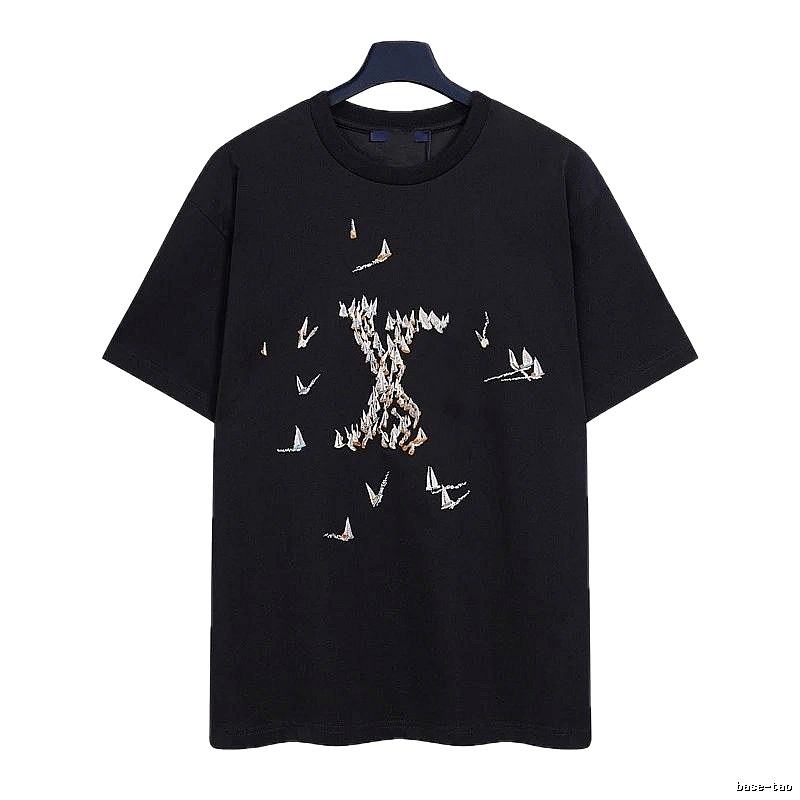 Louis Vuitton Sailboat Embroidered Trendy Black T-Shirt