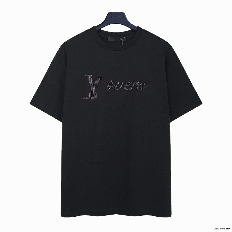 Louis Vuitton Trendy Black T-Shirt with Letter Embroidery