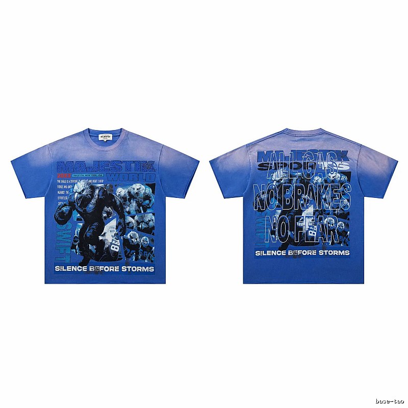 MAJESTIK American Street Style Gradient Blue Printed Short-sleeve T-shirt