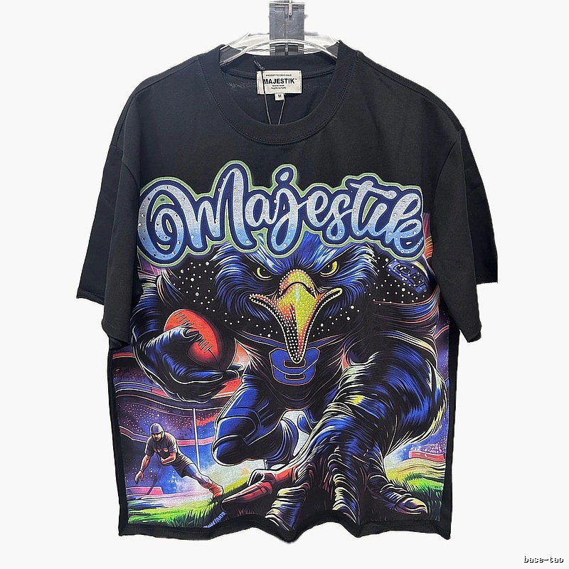 MAJESTIK Rugby Print Street Style Black T-shirt