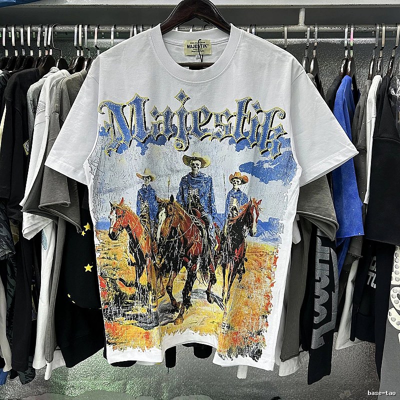 MAJESTIK Western Cowboy Vintage Style White T-Shirt