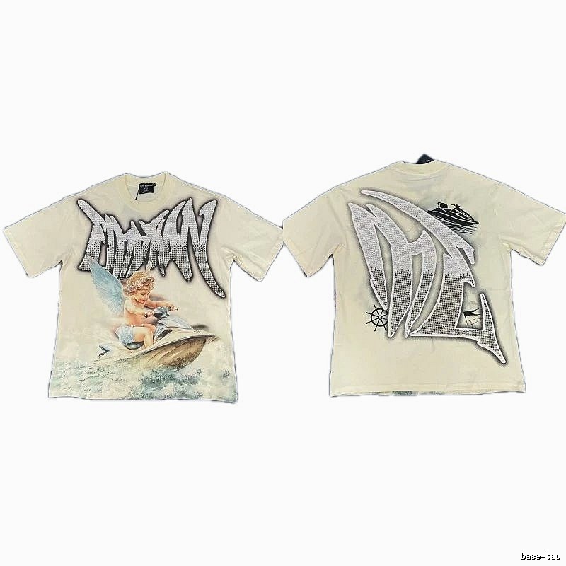 Mixed Emotion Off-white Street-style Angel Print T-shirt