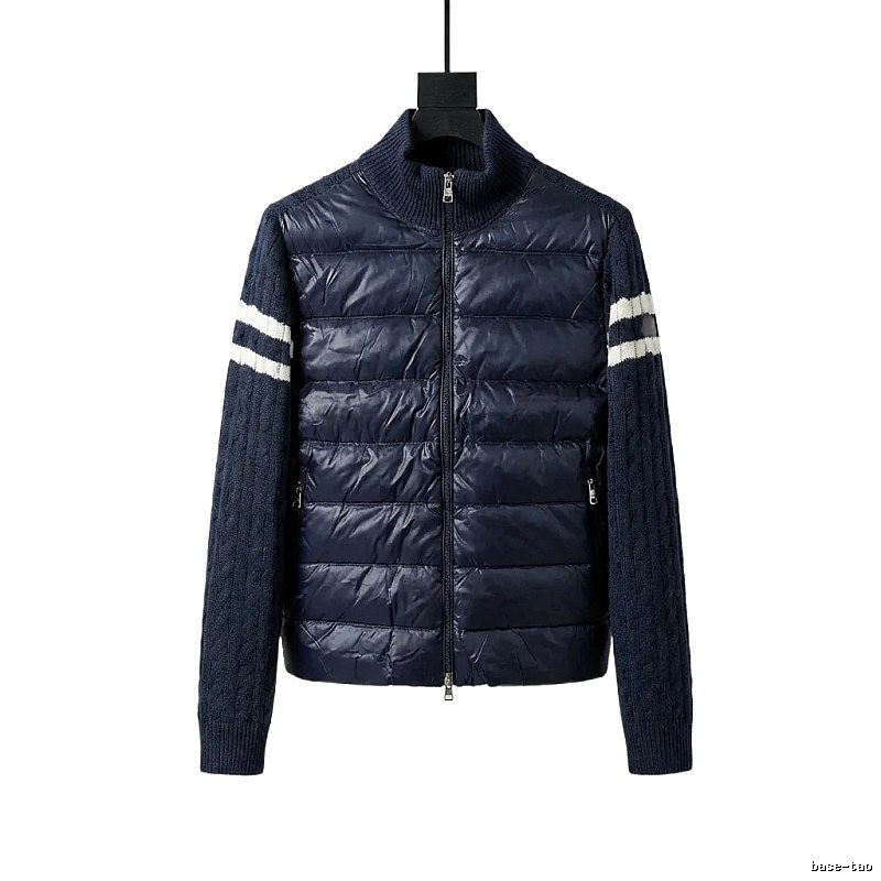 Moncler knitted and spliced dark blue down jacket
