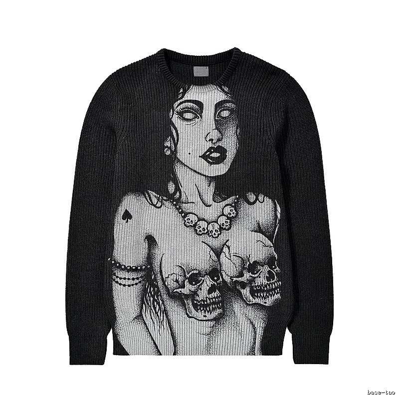 Monogram Anime graphic sweater Black Knit Top for Casual Outfits