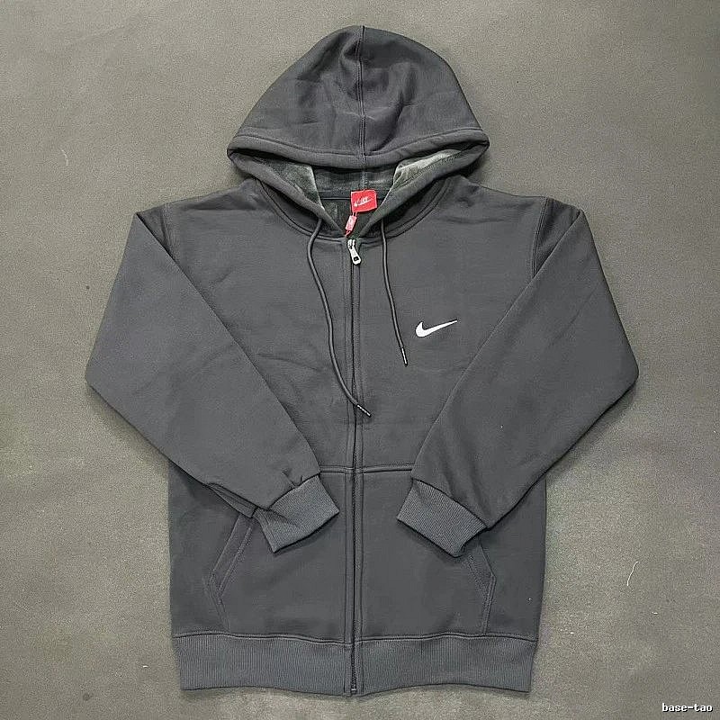 Nike Zip-Front Design Charcoal Black Zip Hoodie Travel Styling Swoosh
