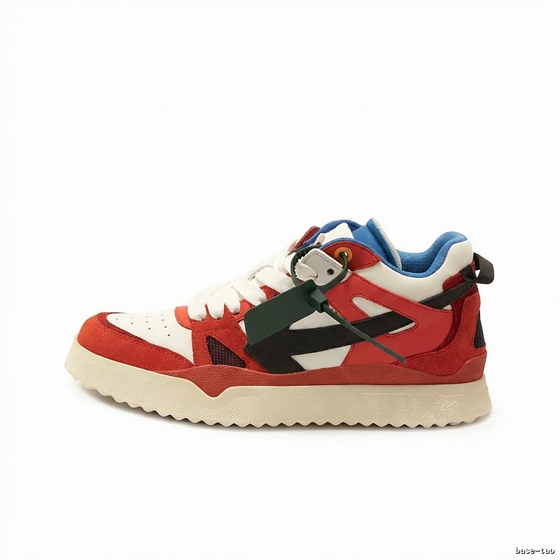 Off-White retro-style red and white sports shoes