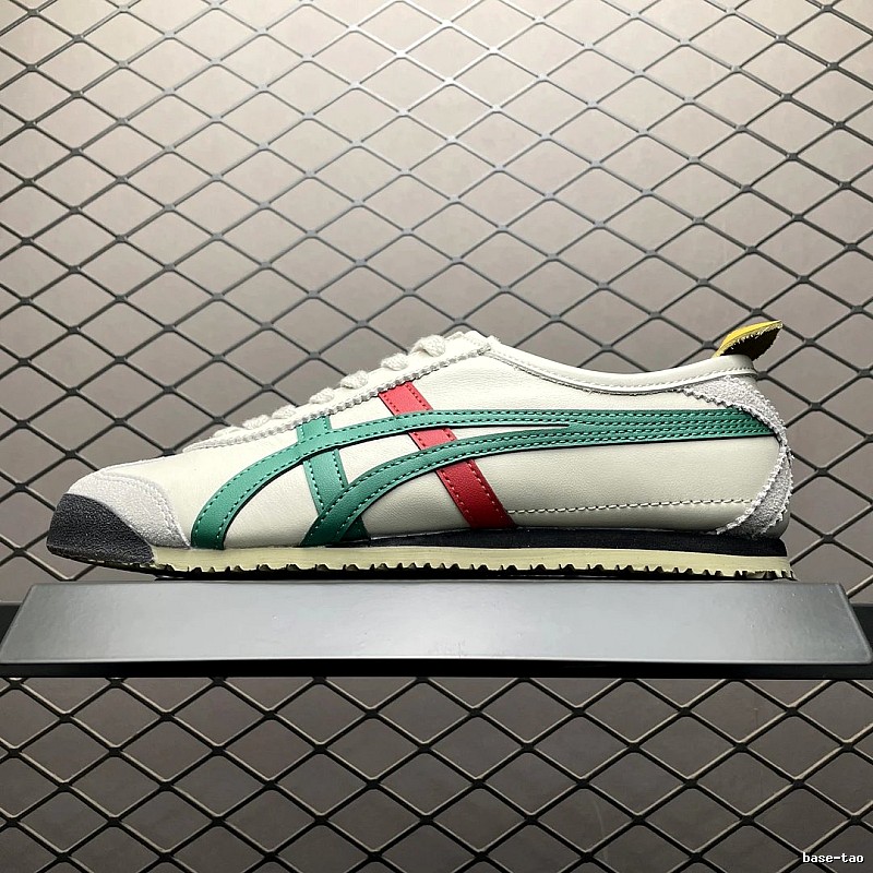 Onitsuka Tiger Cream, Green and Red Low-Top Sneakers with Classic Lace-Up