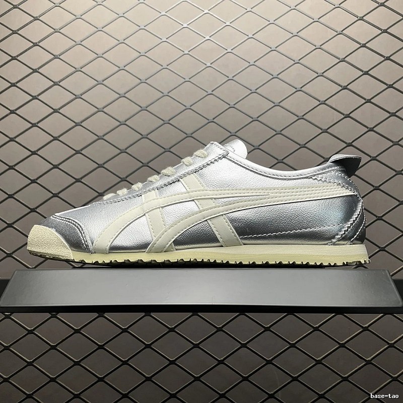 Onitsuka Tiger Low-Top Sneakers, Classic Lace-Up in Silver and Cream
