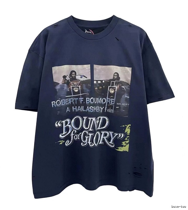 Paly Hollywood Printed Vintage Navy Blue Short Sleeve T-shirt