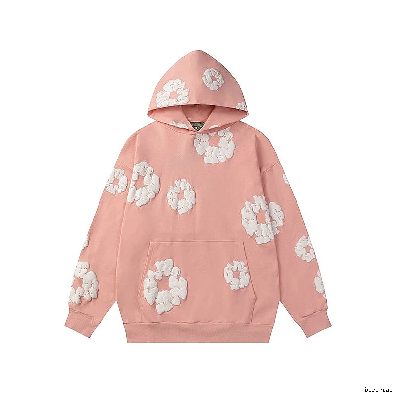 Peach Pink Floral Pullover Hoodie
