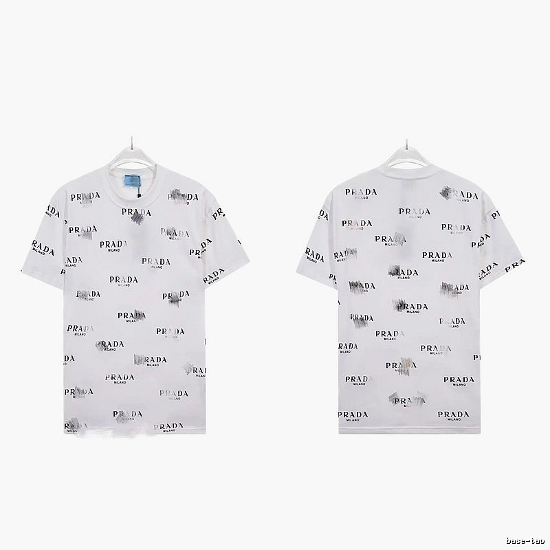 Prada All-over Print Streetwear Style White Short-sleeve T-Shirt