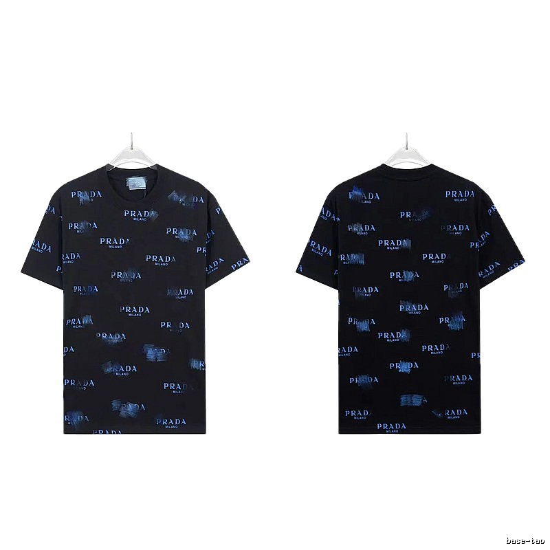 Prada All-over Printed Streetwear Style Black Short-sleeve T-shirt