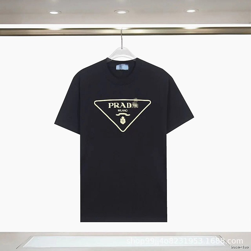 Prada Classic Triangular Logo Minimalist Style Black T-Shirt