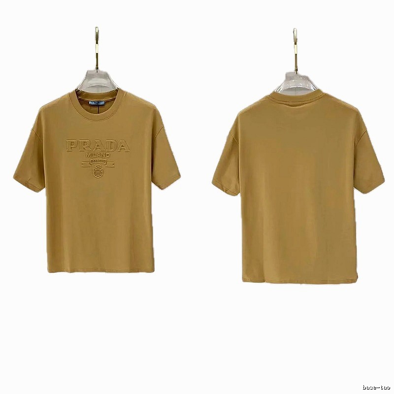Prada Embossed Minimalist Style Khaki Short-sleeve T-shirt