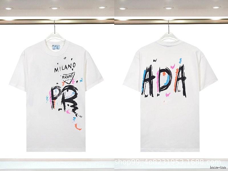 Prada Graffiti Street Style White Short-sleeved T-shirt