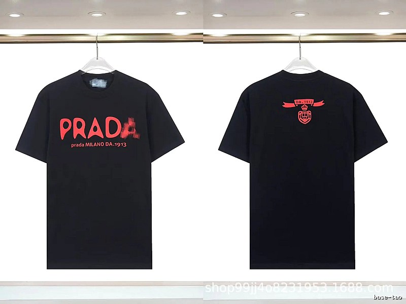 Prada Letter Print Trendy Cool Style Black Short-sleeve T-shirt