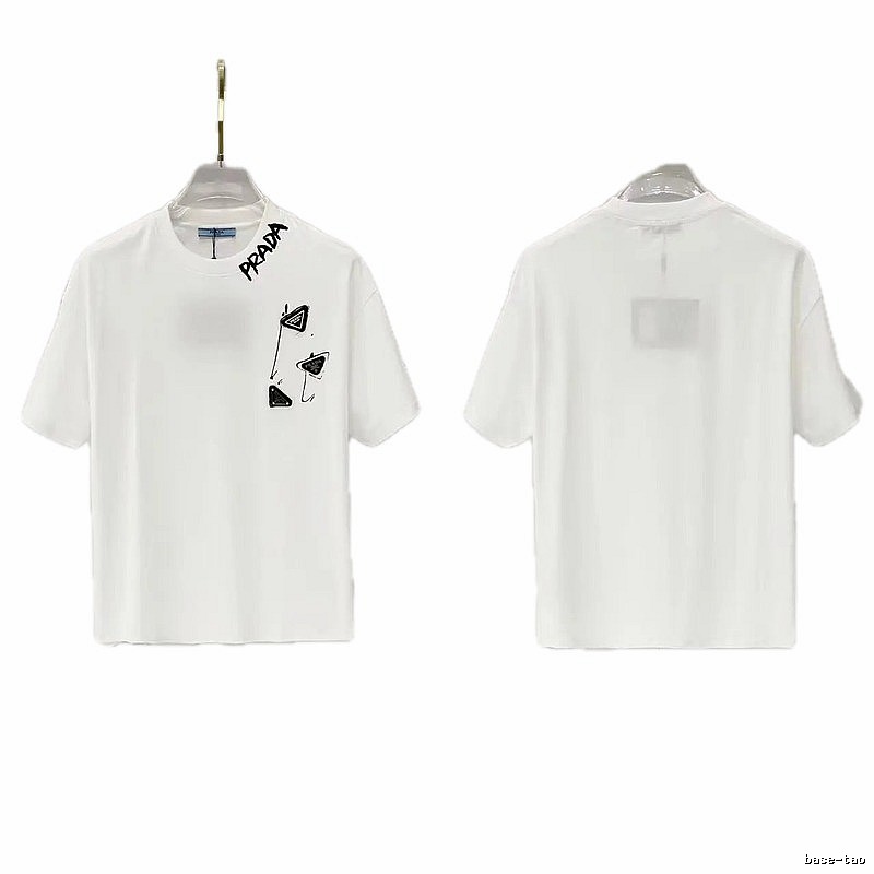 Prada Triangle Logo Casual Style White T-Shirt