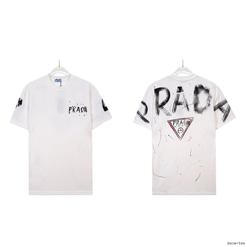 Prada Triangle Logo Graffiti Street Style White Short-sleeve T-shirt