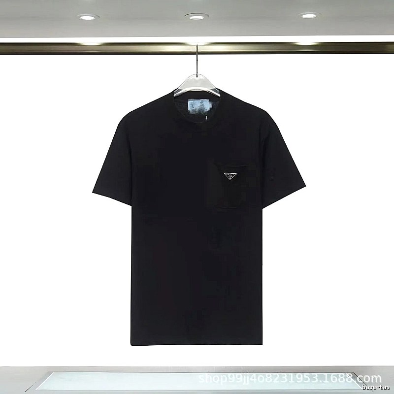 Prada Triangle Logo Minimalist Style Black Short-sleeve T-shirt