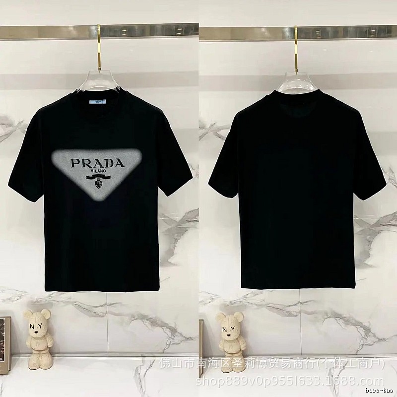 Prada Triangle Logo Trendy Style Black Short-sleeve T-shirt