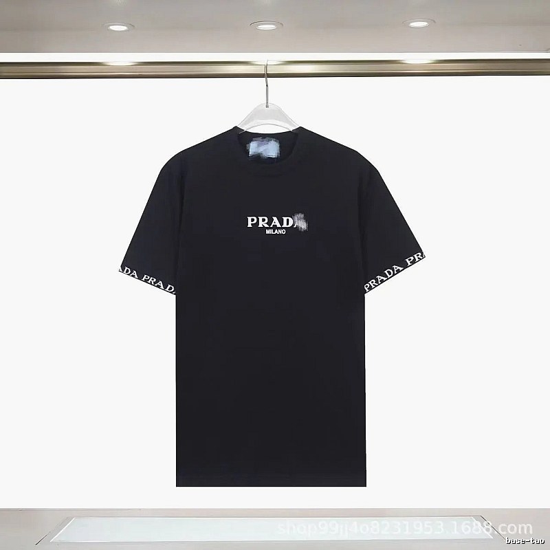 Prada Webbing Trendy Style Black Short-sleeve T-shirt