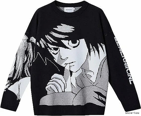 Premium Style Anime graphic sweater Black Knit Top for Minimal Outfits