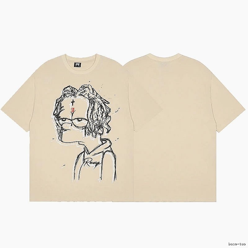 Revenge Beige Skull Graphic T-Shirt Visual Accent