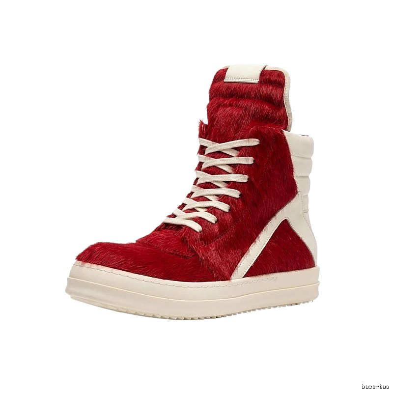 Rick Owens punk-style red and white high-top shoes