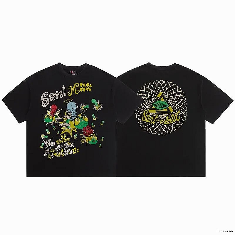 SAINT Cartoon Graffiti Street Style Black T-Shirt