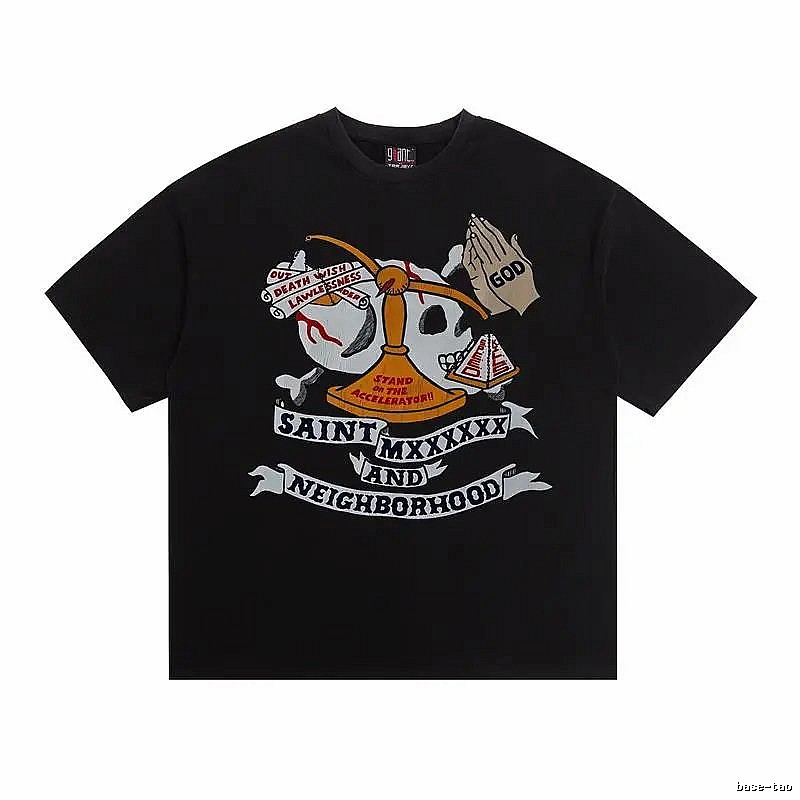 SAINT Skull Print Street Style Black T-Shirt