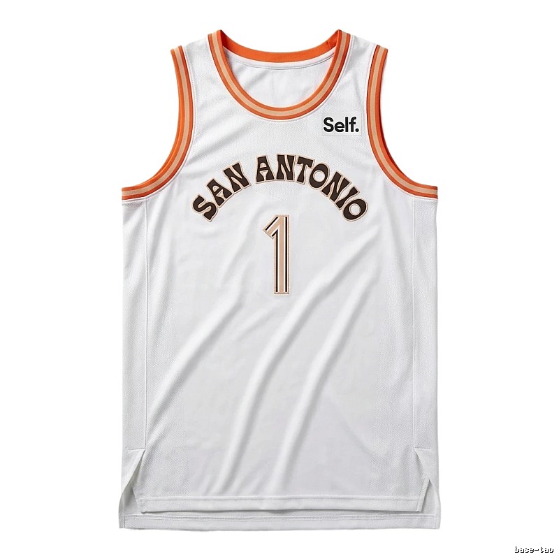 Self. Spurs white and orange basketball jersey