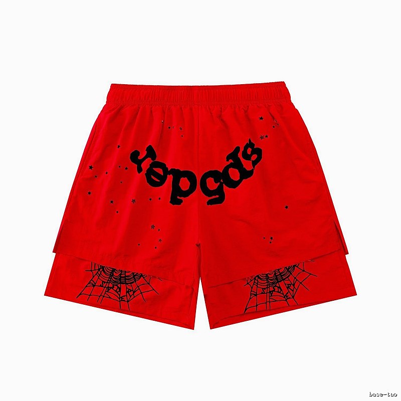 Sp5der Letter Print Trendy Brand Red Shorts