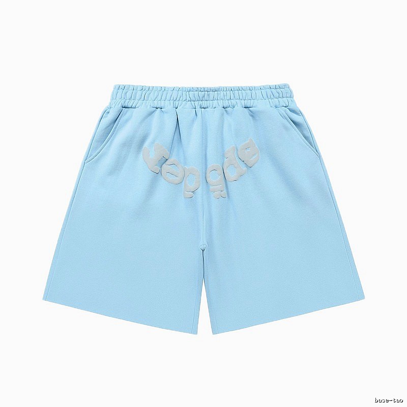 Sp5der letter-style light blue shorts