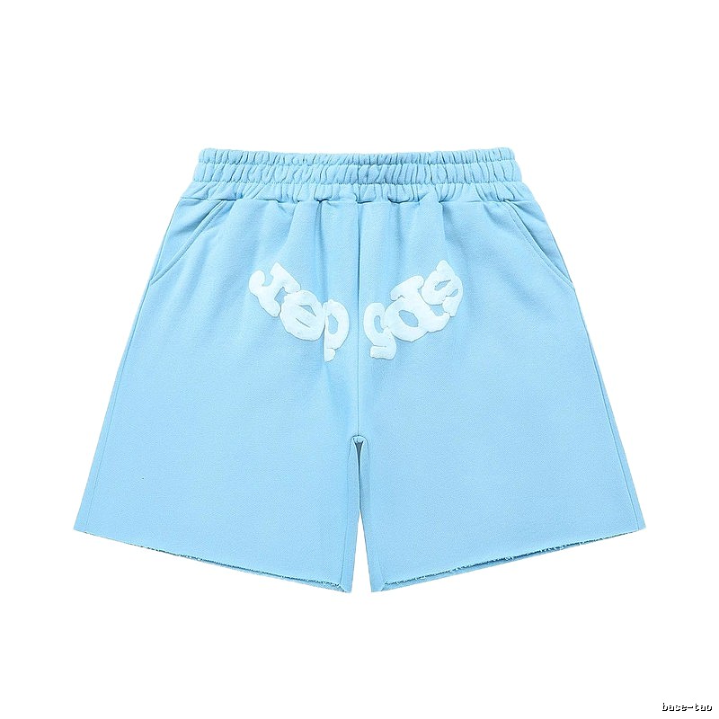 Sp5der letter-style light blue shorts