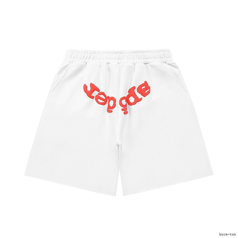 Sp5der red letter white shorts