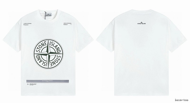 Stone Island Compass Print Casual Style White Short-sleeve T-shirt